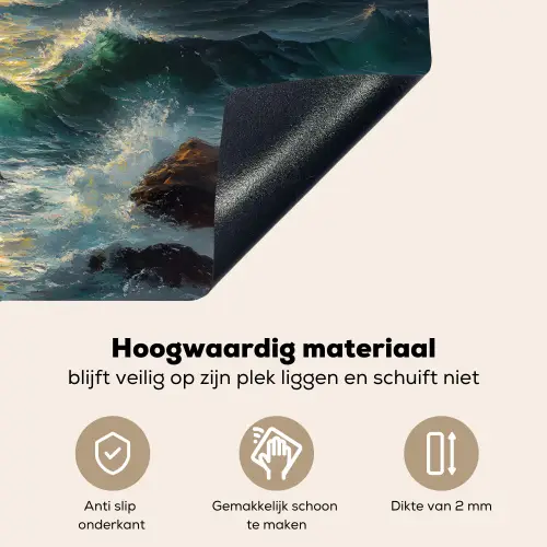 Zee - Zon - Golven - Rotsen Inductie beschemer met haakjes klein -ky-onderkant-nl