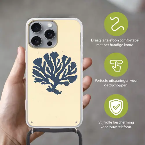 Blauw koraal - Vertakkingen - Beige Hoesje iPhone 16 Pro Max met koord klein -sfeer2_NL