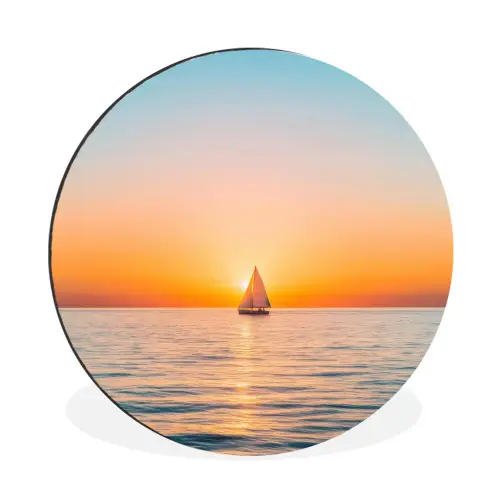 Zee - Zeilboot - Zonsondergang Wandcirkel aluminium klein -3d