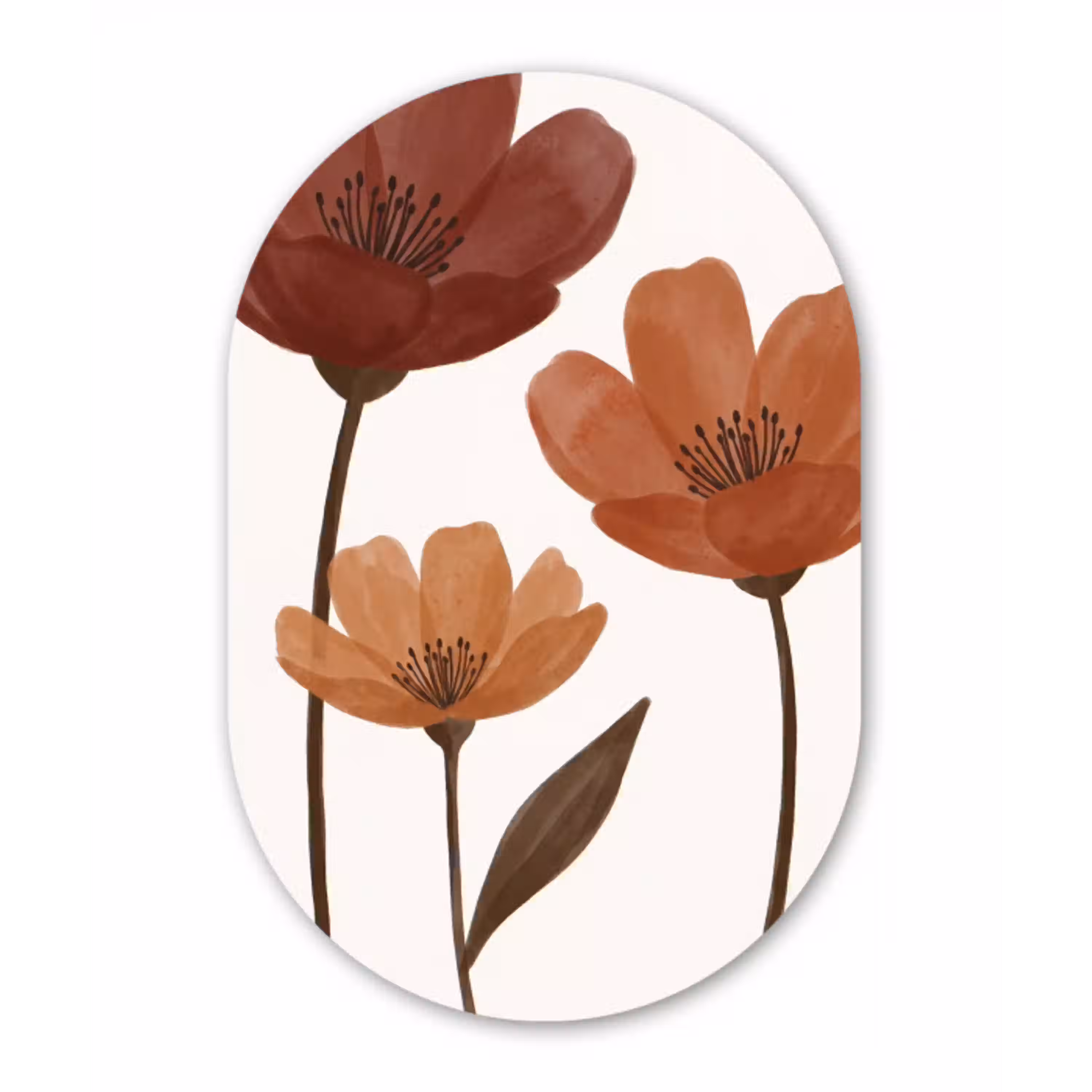 Bloemen - Abstract - Modern - Bruin - Decoratief Wandcirkel Ovaal Aluminium middel -3d