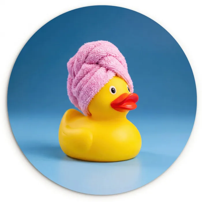 Badeend - Handdoek - Blauw Wandcirkel kunststof plaat 5mm dik klein -3d