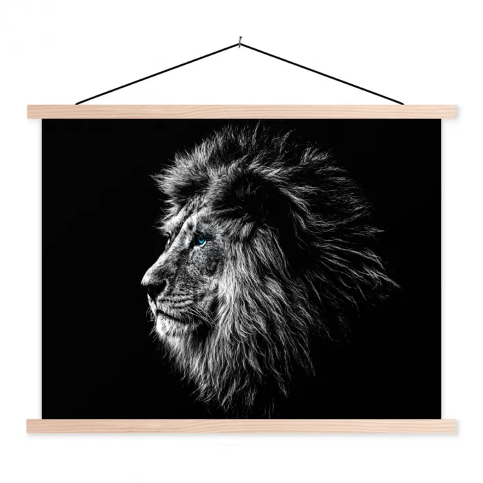 Zwart Wit - Leeuw - Kop - Dieren textielposter latten blank klein -3d
