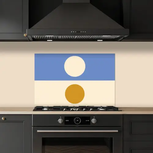 Cirkels - Symmetrisch - Wit - Blauw- Geel keuken achterwand spatscherm klein -sfeer1