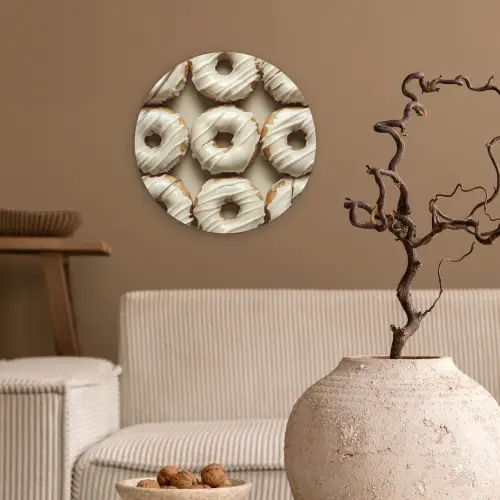 Donuts - Chocolade - Wit - Beige Wandcirkel kunststof plaat 5mm dik klein -sfeer1