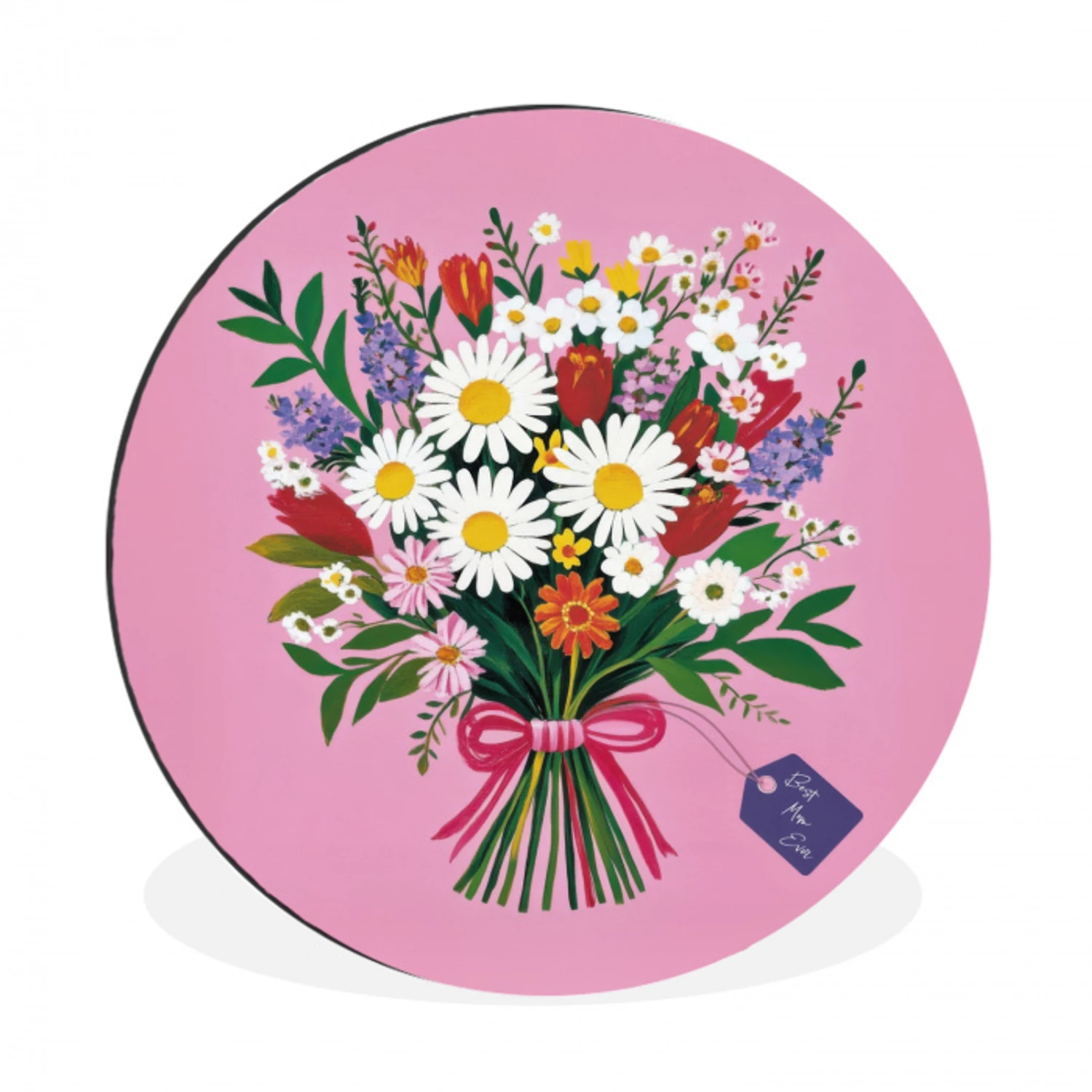 Bloemen - Quote - Kaartje - Kleurrijk Wandcirkel aluminium klein -3d