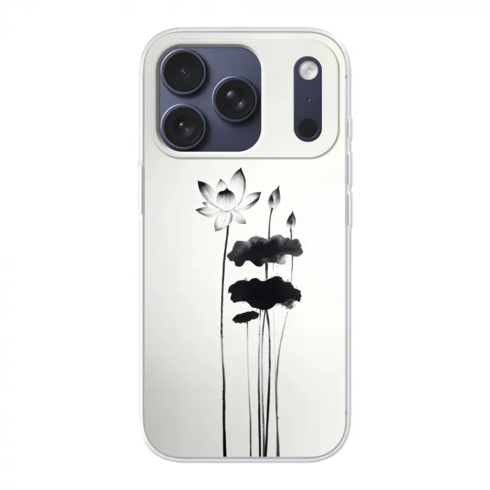 Bladeren - Zwart - Lotusbloem - Minimalitisch Telefoonhoesje iPhone 17 Pro klein -3d