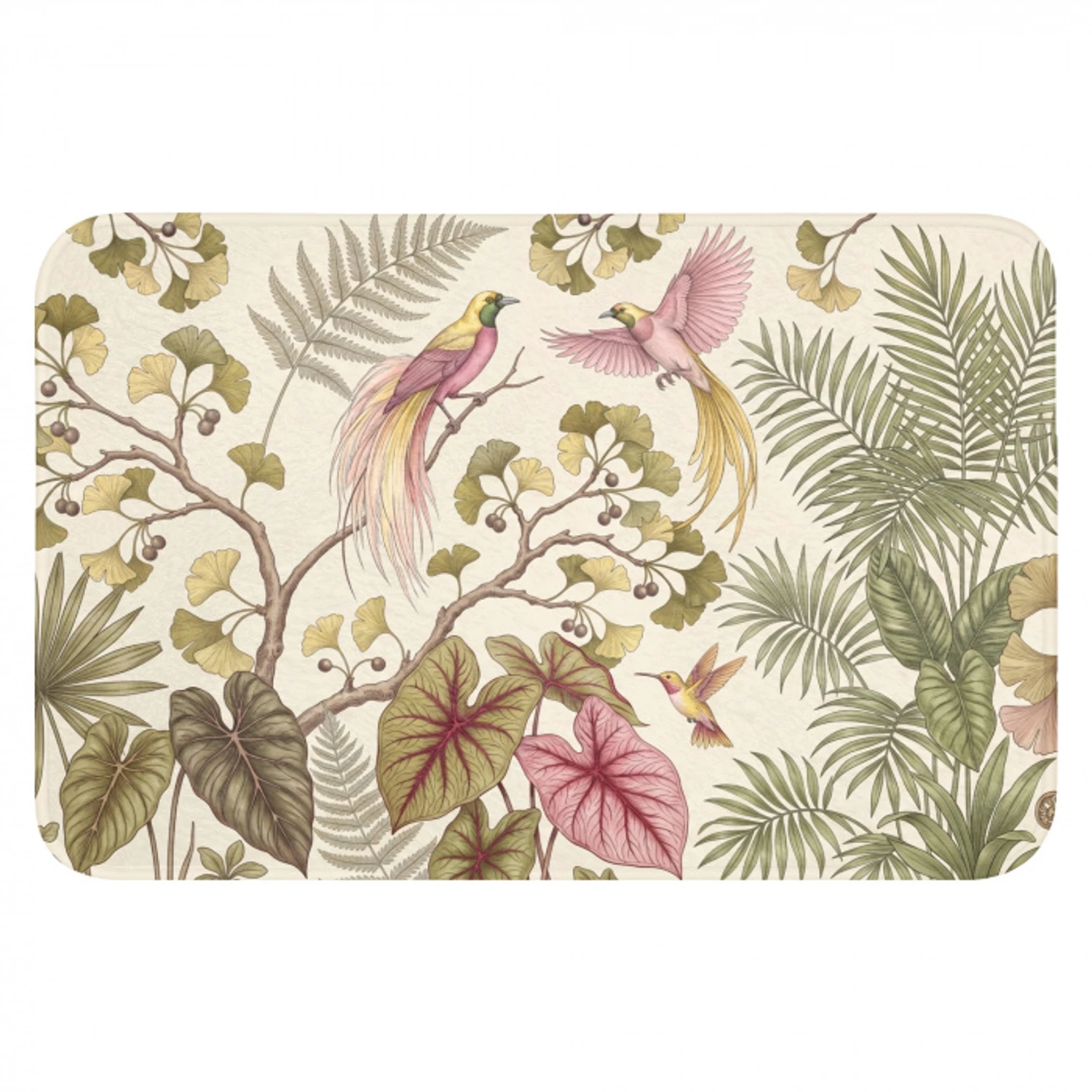 Vogels - Tropisch - Botanisch - Roze Badmat klein -3d