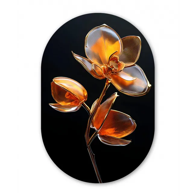 Bloem - Orchidee - Oranje Wandcirkel Ovaal Glas middel -3d