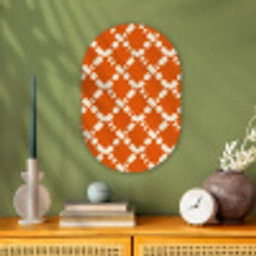 Oranje - Ruitpatroon - Wit Wandcirkel Ovaal Forex klein 630 -sfeer2