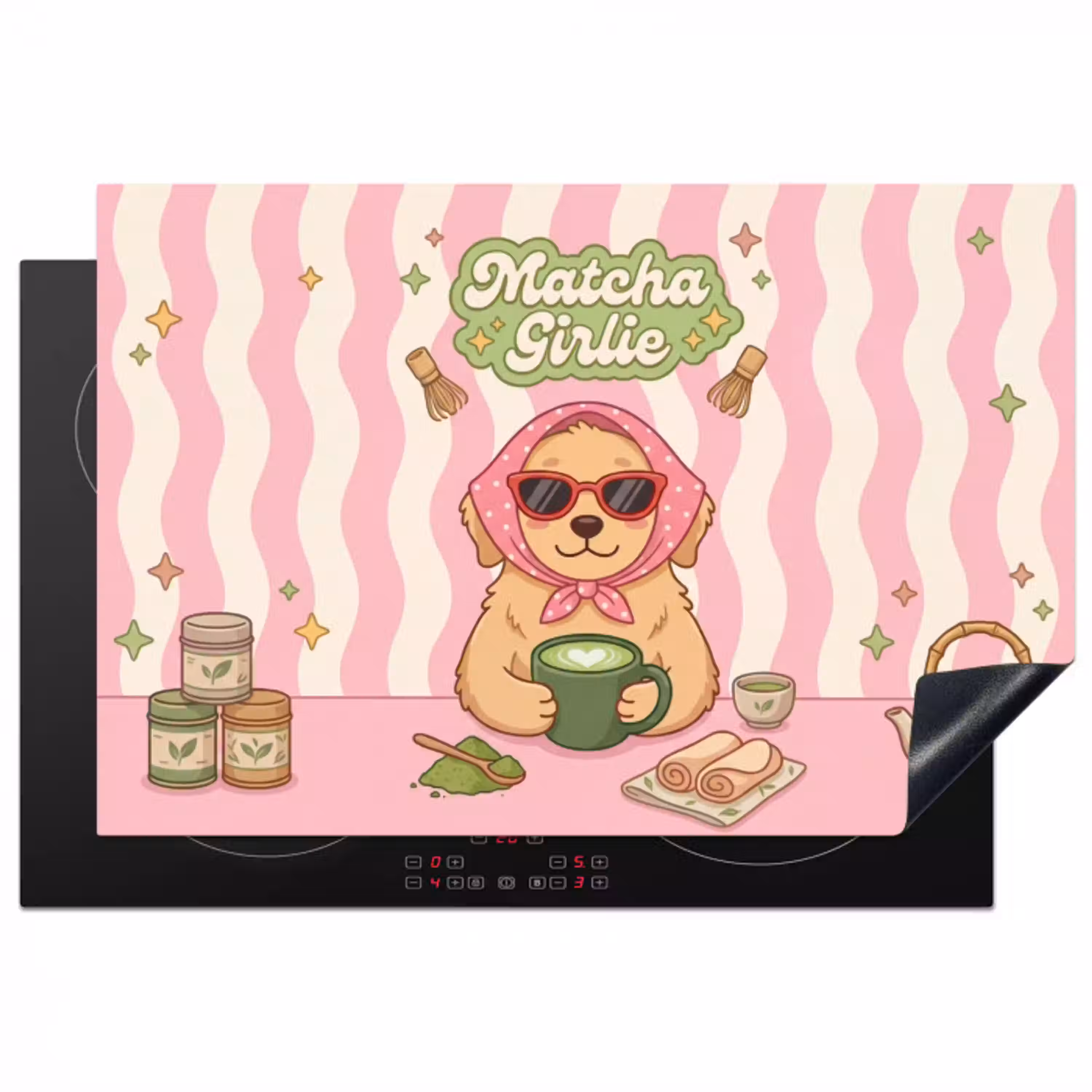 Matcha - Hond - Roze - Groen Inductie beschermer vinyl 3mm klein -3d