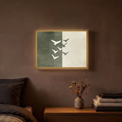 Japandi - Vogel - Groen Light Box met batterij (Wandlamp) middel -sfeer4