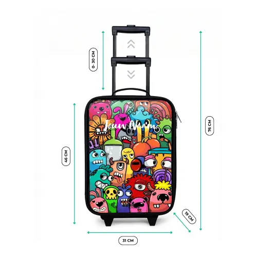 Knallende gekleurde monsters Kinderkoffer - Zwart klein -productfoto_formaten
