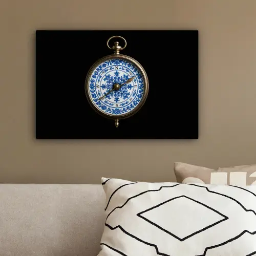 Kompas - Delfts blauw - Zwart canvas 2cm klein -sfeer3