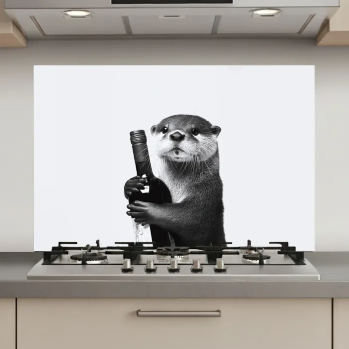 Wijnfles - Otter - Zwart keuken achterwand spatscherm klein -3d_website