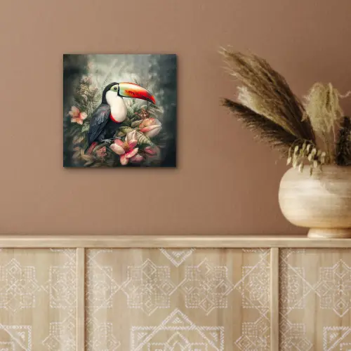 Toekan - Vogels - Bloemen - Planten - Tropisch aluminium wit klein -sfeer4