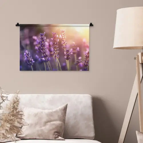 Lavendelbloemen - Paars - Zonlicht Wandkleed katoen klein -sfeer4