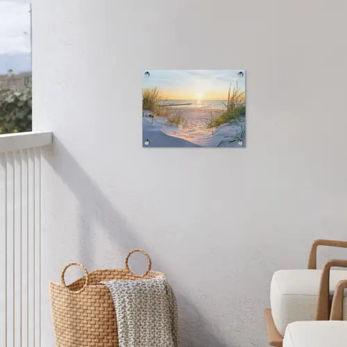 Strand - Zon - Duin - Gras - Zand - Horizon tuinposter los doek klein -sfeer8