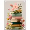 Boeken - Stapel - Bloemen - Kleurrijk tuinposter los doek klein -3d
