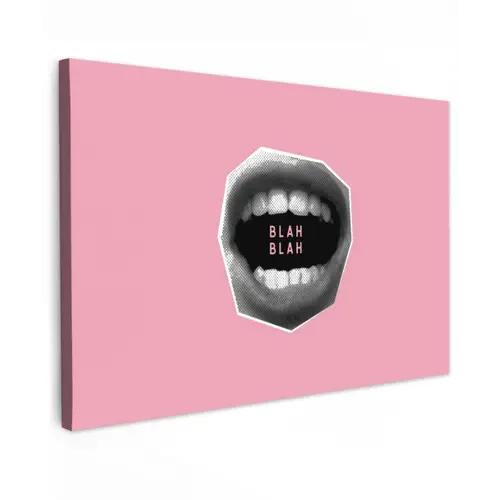 Mond - BLAH BLAH - Roze Tuinposter op houten frame 2 cm dik klein -3d