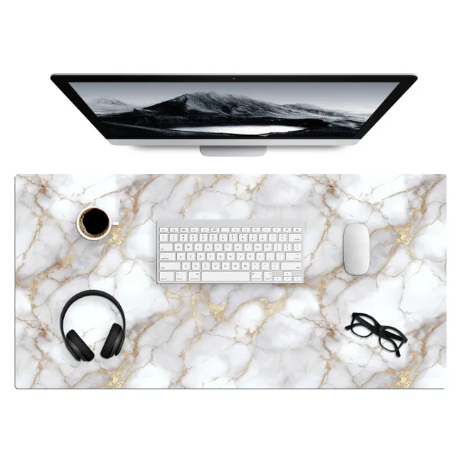 Desk Mat - White - Gold - Marble - Gray
