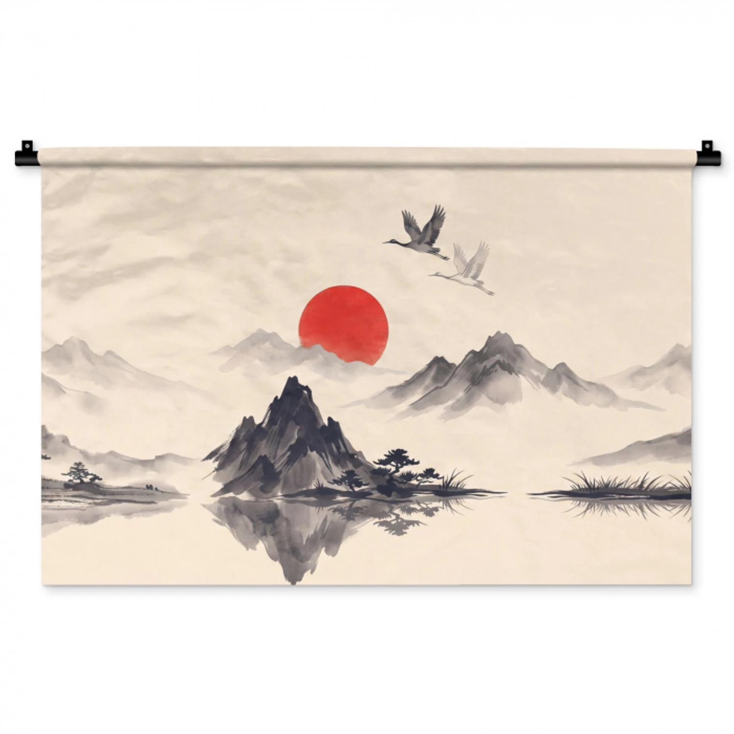 Oosters - Kraanvogels - Landschap Wandkleed katoen middel -zz3d