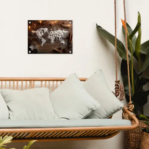 Wereldkaart - Poedersuiker - Hout tuinposter los doek klein -sfeer7