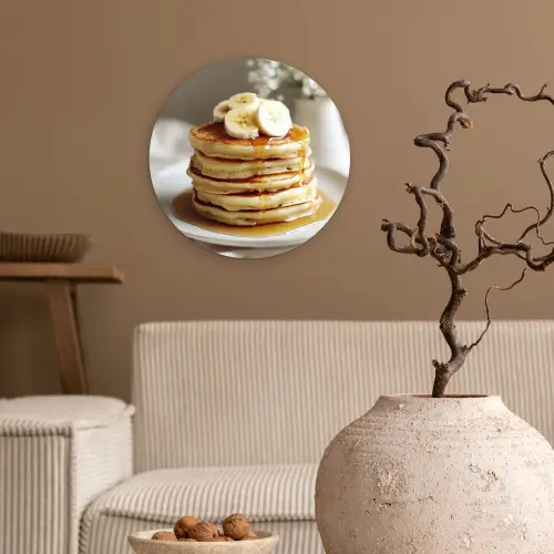 Pannenkoeken - Banaan - Siroop - Wit - Beige Wandcirkel plexiglas klein -sfeer1