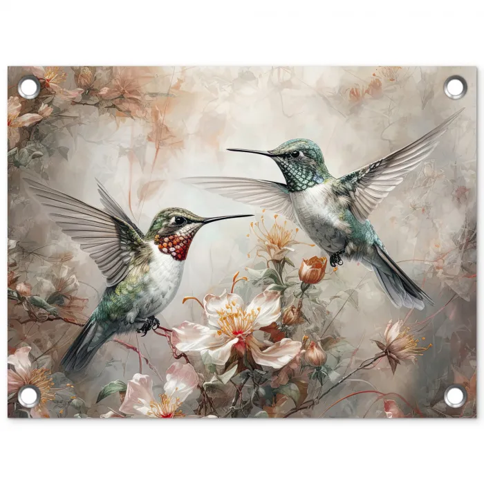 Kolibrie - Vogels - Bloemen - Planten tuinposter los doek klein -3d