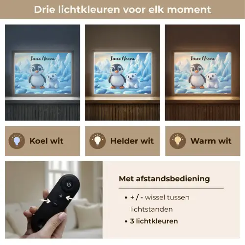 Pinguïn - IJsbeer - IJs - Sneeuw Light Box met batterij (Wandlamp kind) middel -USP_lichtkleurNL