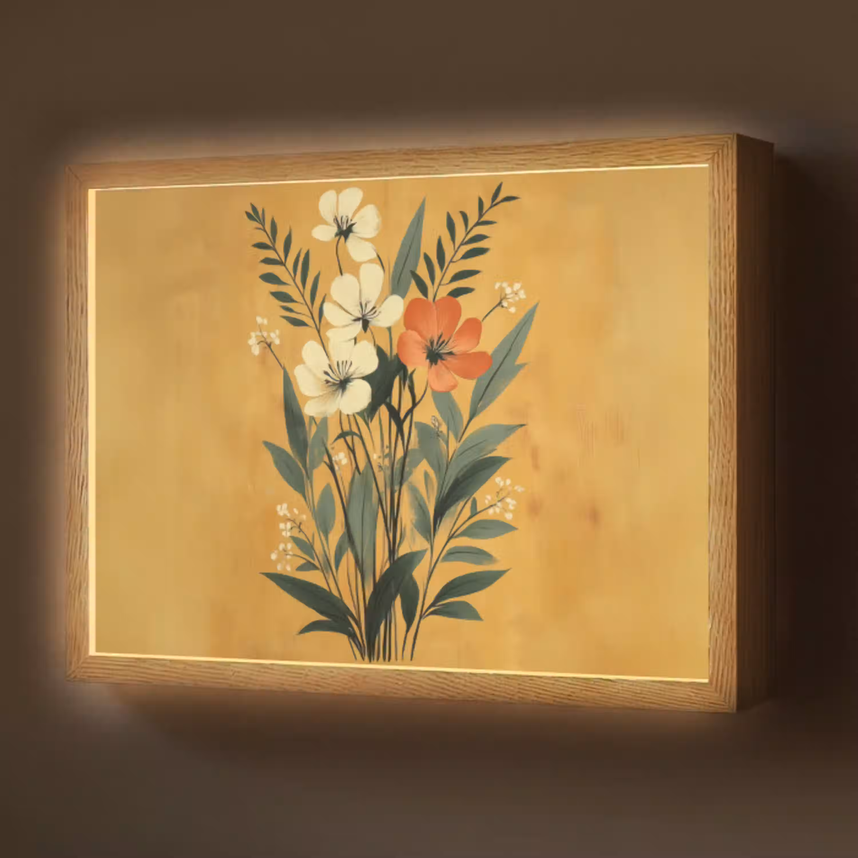 Bladeren - Boeket - Bloemen - Geel Light Box met batterij (Wandlamp) middel -z3d_website