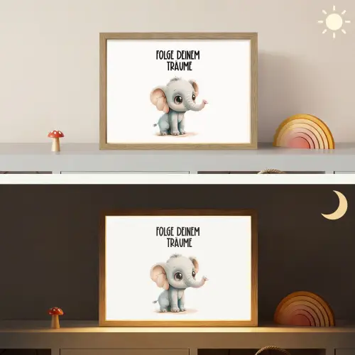 Olifant - Volg je dromen - Quote - Dier Light Box met batterij (Wandlamp kind) middel -sfeer3_kind