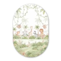 Dieren - Jungle - Pastel Wandcirkel Ovaal Aluminium middel -3d