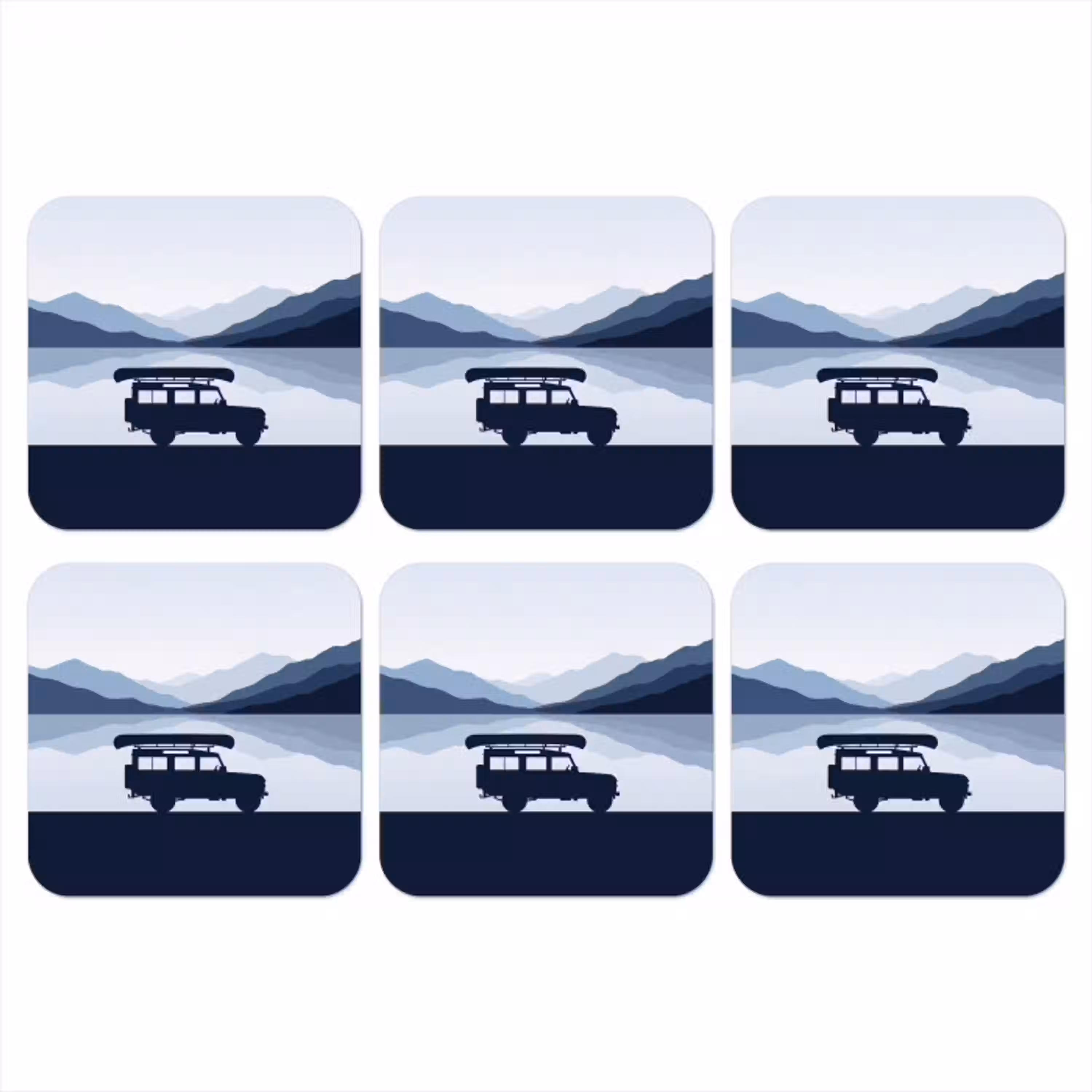 Auto - Meer - Bergen - Blauw onderzetter kurk middel -3d