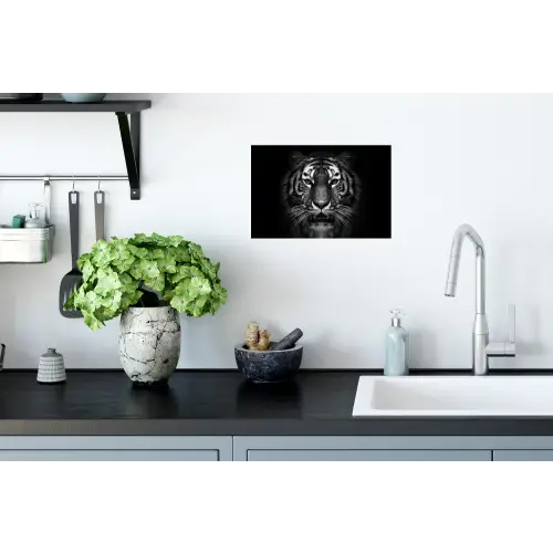 Tijger - Dieren - Zwart - Wit - Portret - Wild Muursticker klein -keuken