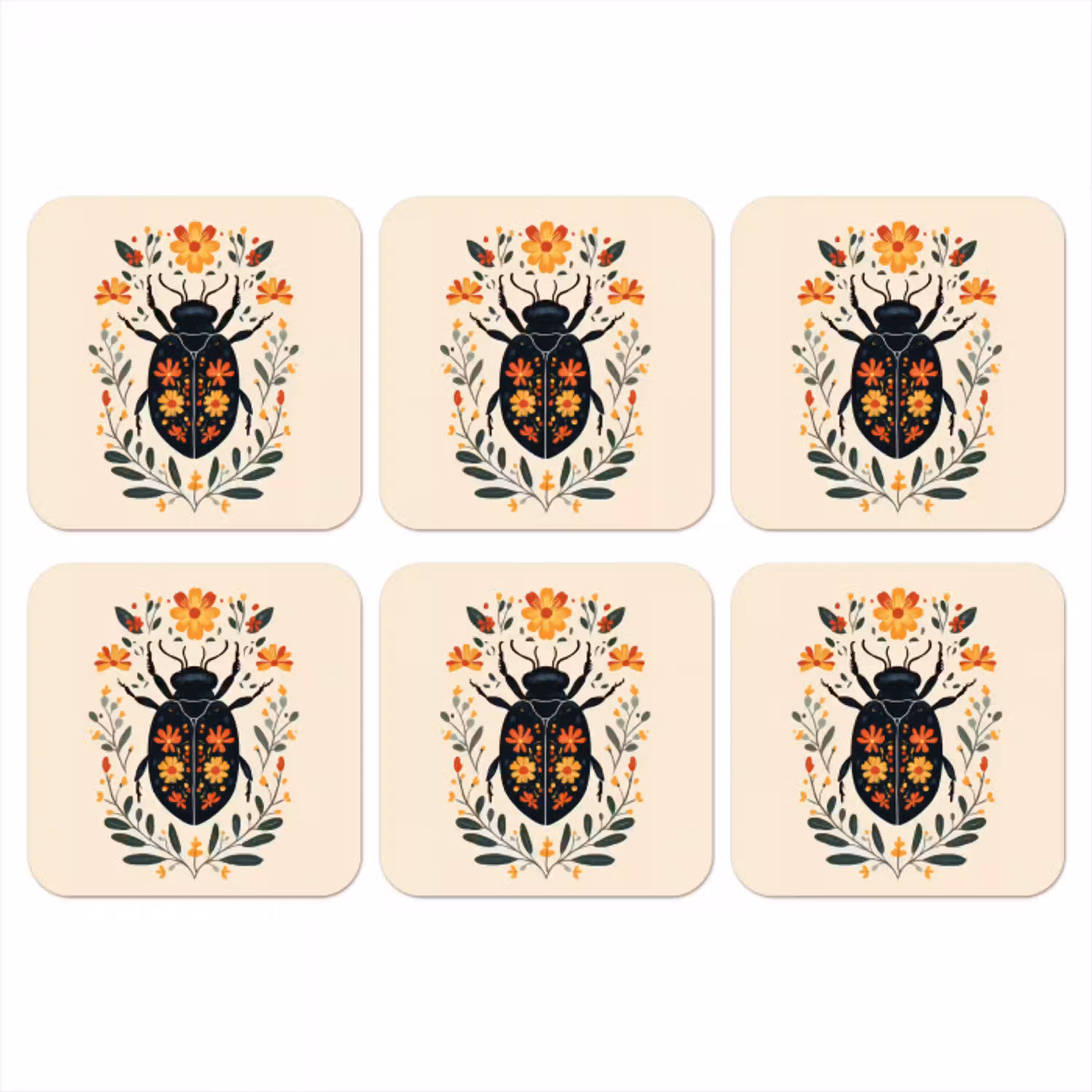 Bloemen - Oranje - Planten - Sierlijk onderzetter kurk middel -3d