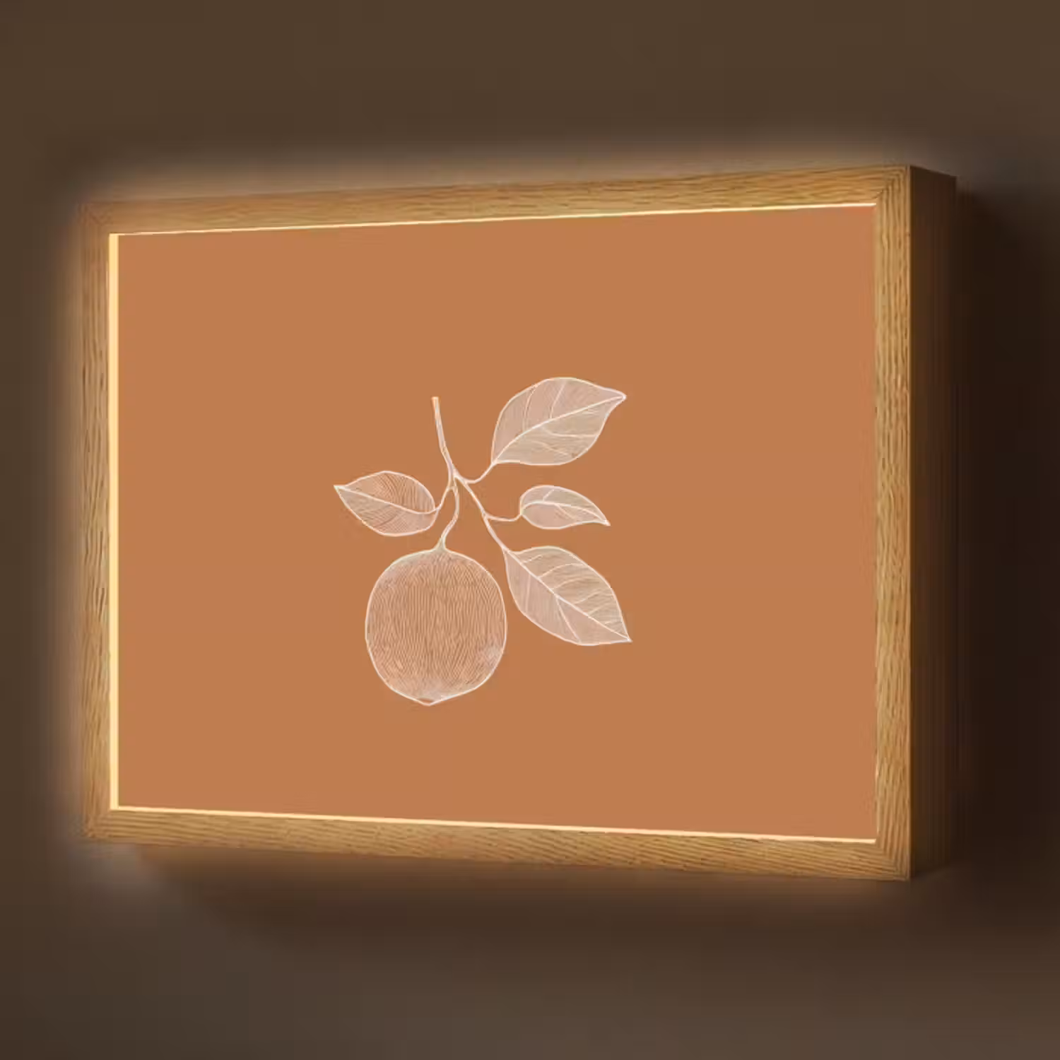 Lightbox - Wandlamp - Sinaasappel - Getekend - Bladeren - Bruin
