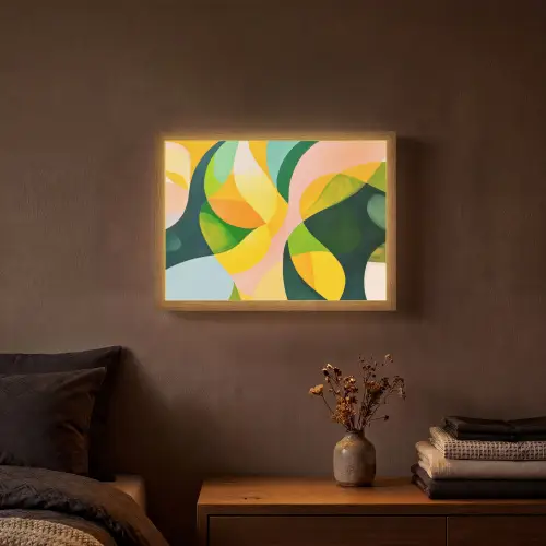 Abstract - Geel - Roze - Groen Light Box met batterij (Wandlamp) middel -sfeer4