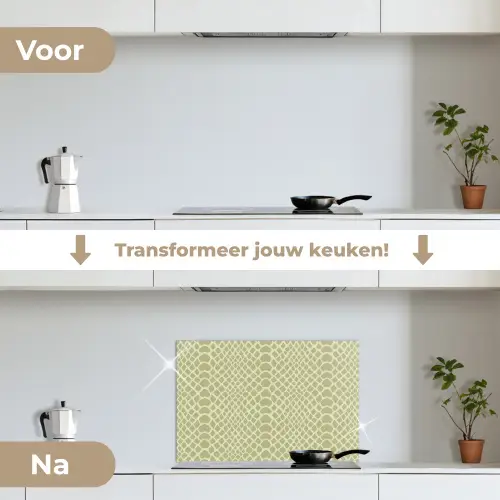 Groen - Patroon - Schubben keuken achterwand spatscherm klein 900 -voor_na_NL