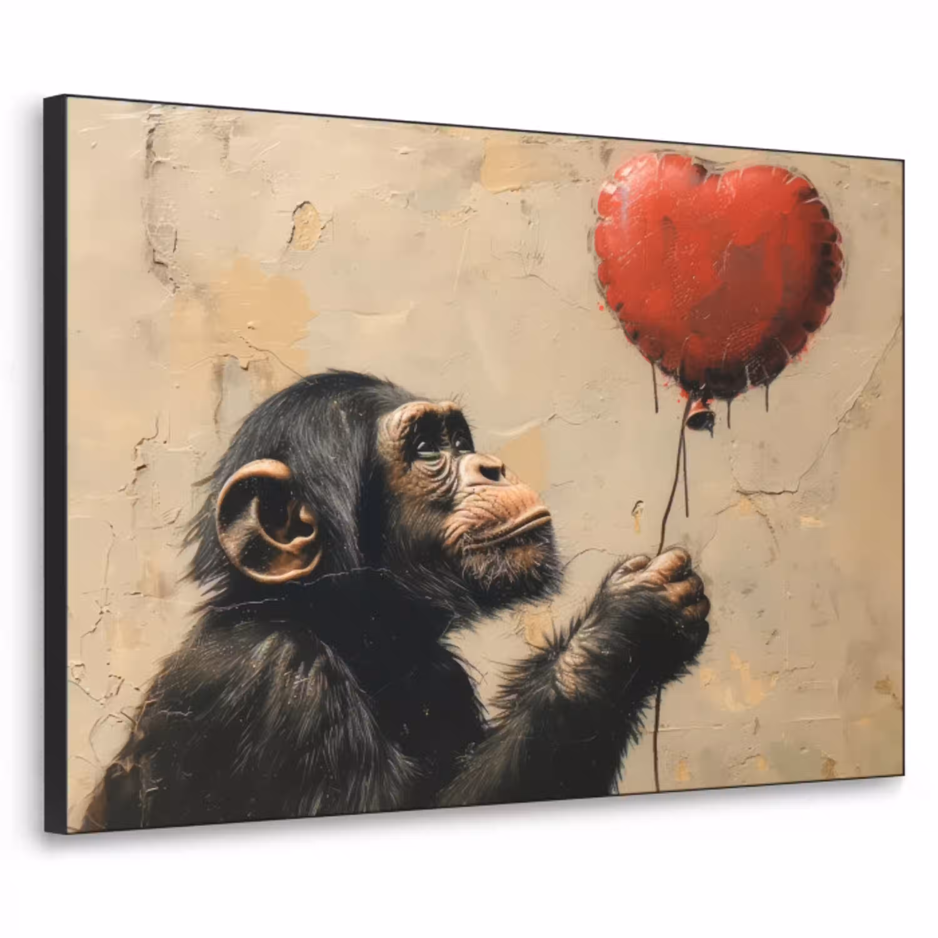 Street art - Chimpansee - Ballon - Graffiti - Banksy Style Textielframe zwart klein -3d