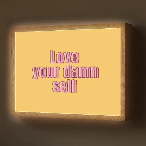 Love yourself - Roze - Geel Light Box met batterij (Wandlamp) middel -z3d_website