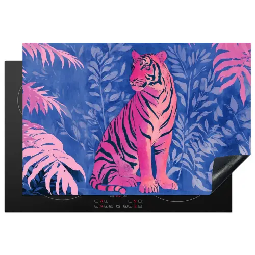 Tijger - Roze - Bladeren - Jungle Inductie beschermer vinyl 3mm klein -3d