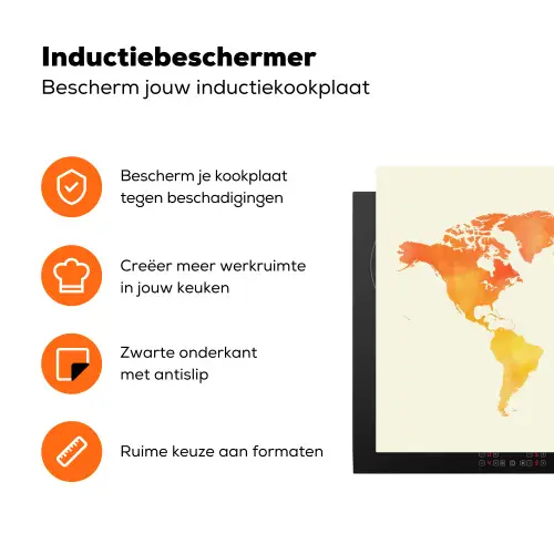 Wereldkaart - Oranje - Kleurrijk Inductie beschermer vinyl 3mm klein -zzzzzzz-td-ups