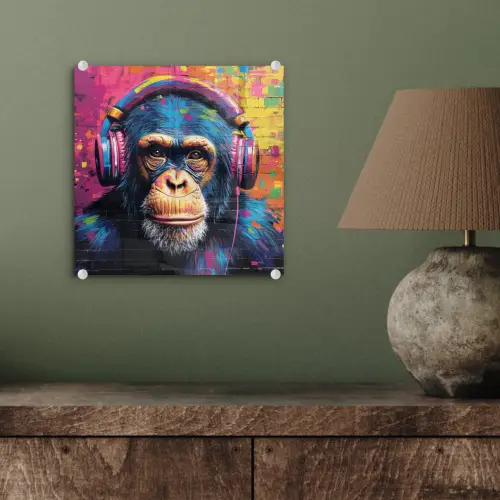 Graffiti - Chimpanzee - Street art - Koptelefoon - Aap plexiglas 5mm klein -sfeer3
