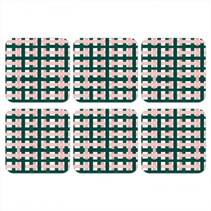 Vlechtpatroon - Groen - Roze - Grafisch onderzetter kurk middel 366 -3d