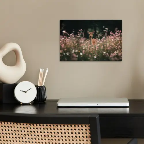 Hert - Wilde bloemen - Bos poster papier klein -sfeer1