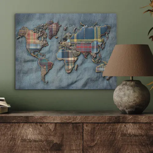 Wereldkaart - Denim - Textiel PET vilt klein -sfeer2