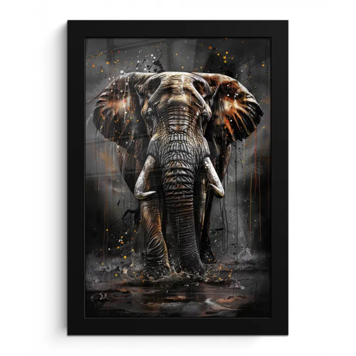 Olifant - Watercolor - Wilde dieren - Luxe fotolijst zwart zonder passe partout klein -3d