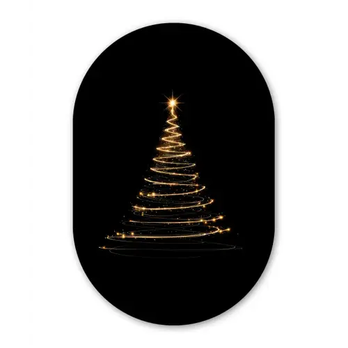 Magisch - Kerstboom - Lichtspiralen - Zwart Wandcirkel Ovaal Forex klein -3d