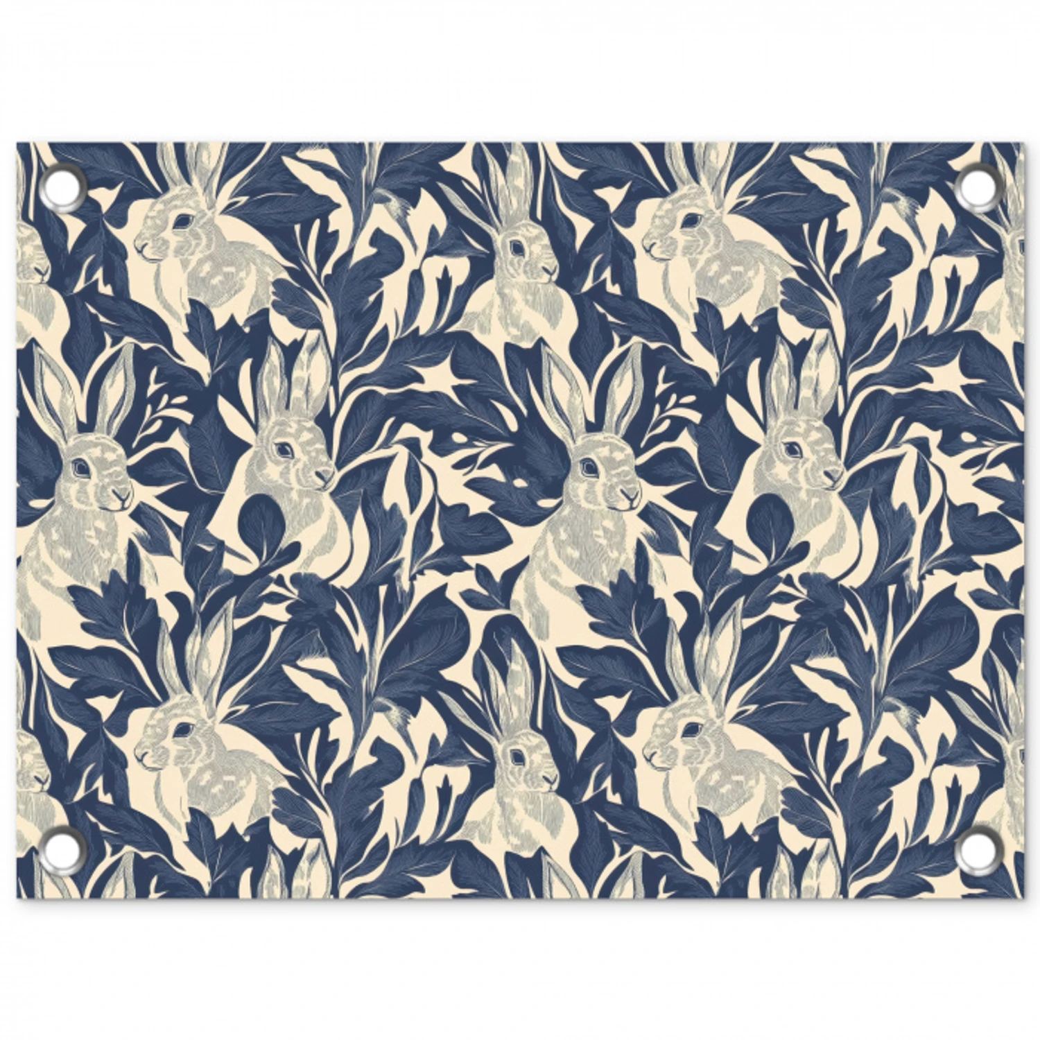 Hazen - Bladeren - Patroon - Blauw - Beige tuinposter los doek klein 239 -3d