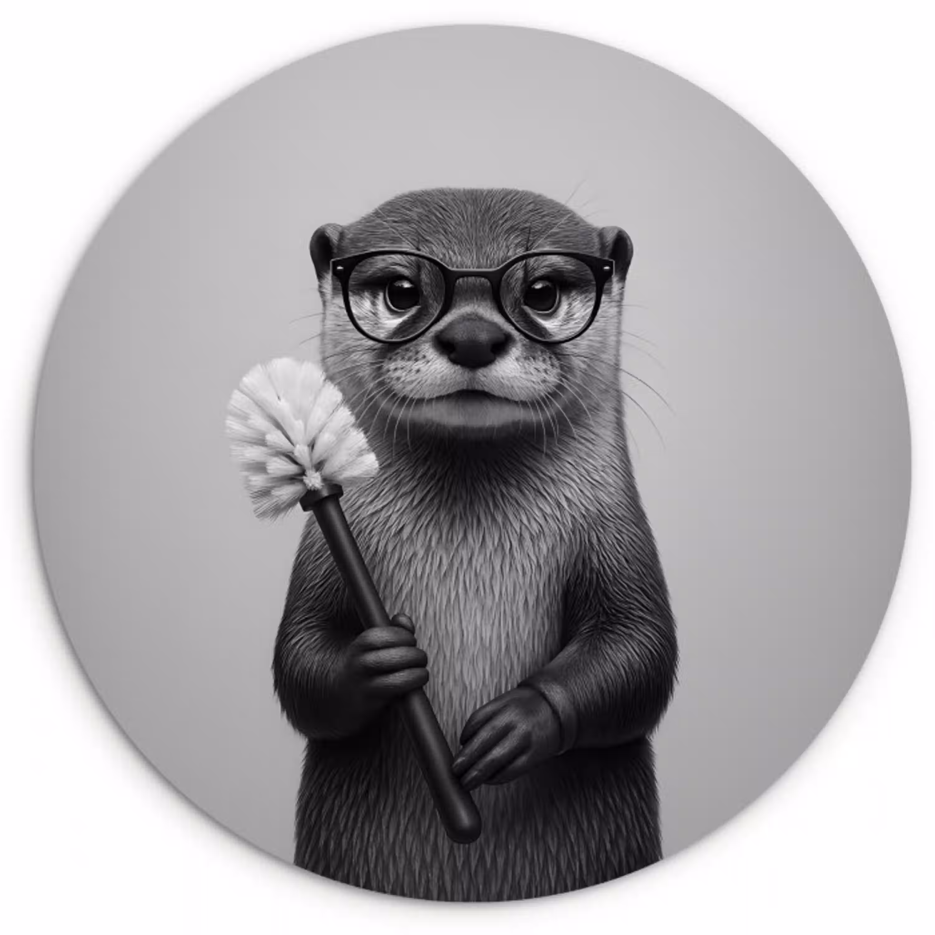 Otter - Wc-borstel - Bril - Zwart - Wit Wandcirkel kunststof plaat 5mm dik klein -3d